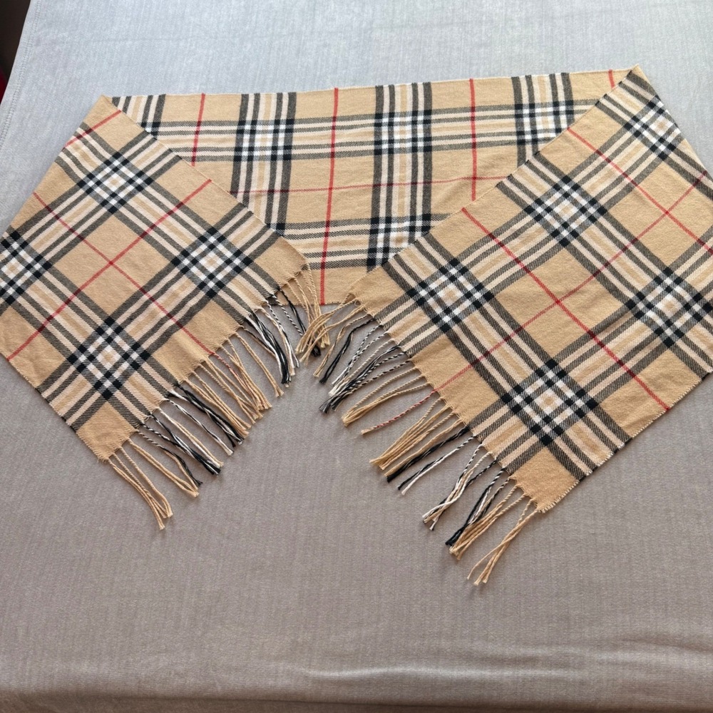 Scarf Nova Check Beige Tan Plaid Fringed